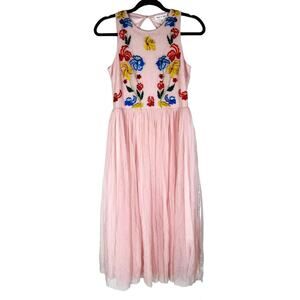 Frock & Frill ModCloth Pink Embellished Embroidered Floral Tulle Maxi Dress 6